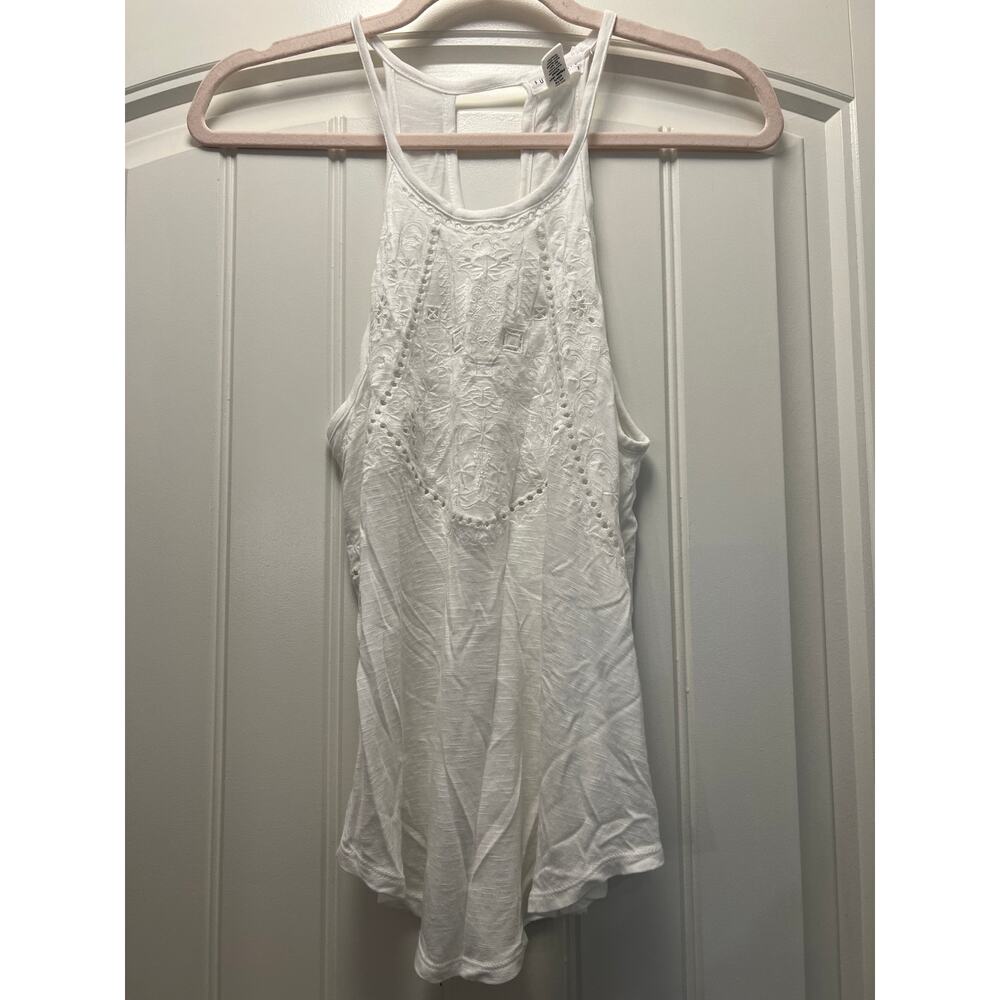 Full Tilt Women’s Floral Embroidery Eyelet Lightweight Racerback Top Sz S White‎
